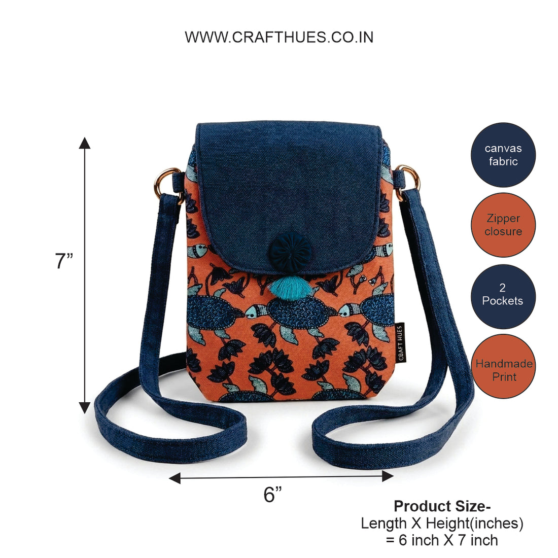 Flap Mobile Sling- Gond Teal Turtle