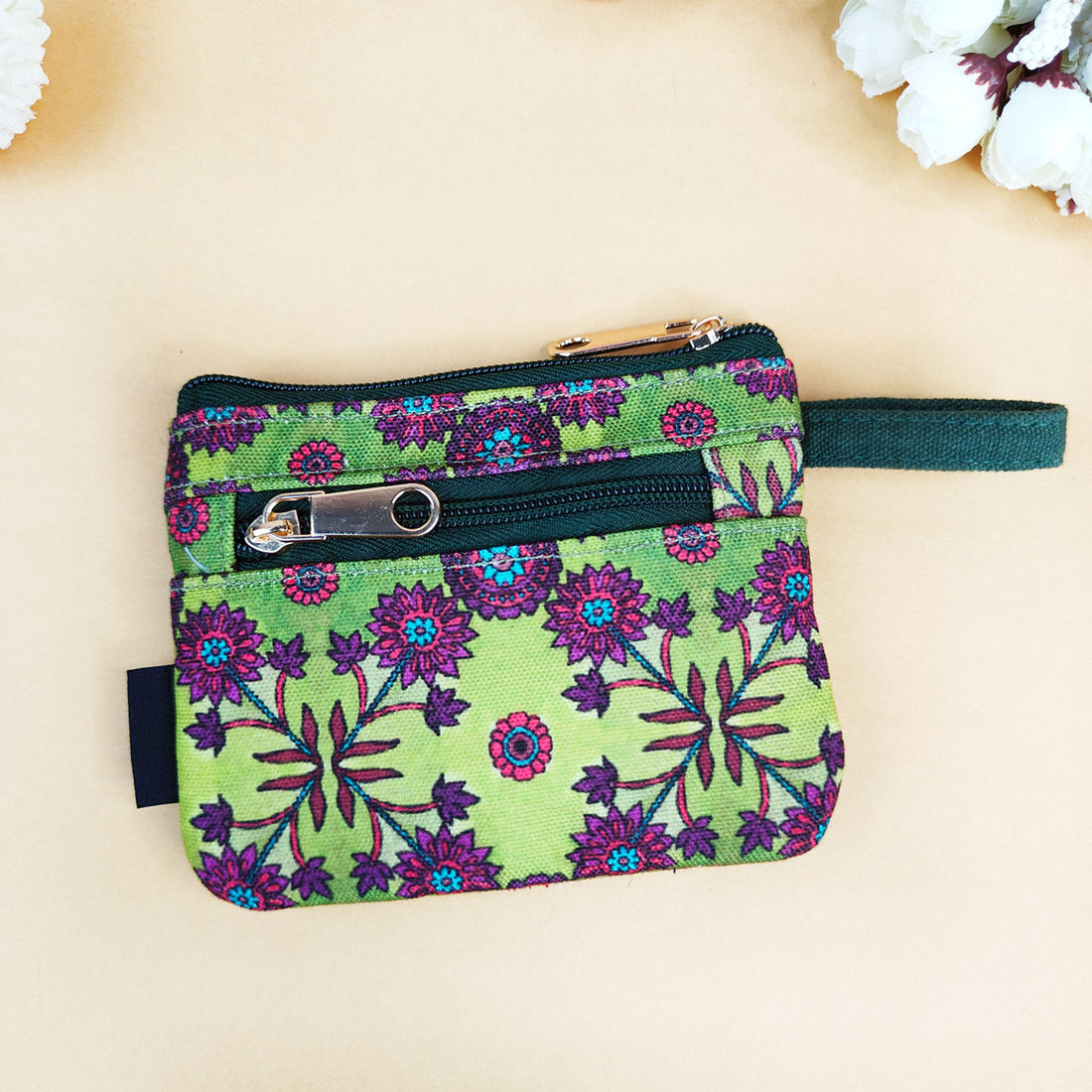 Front Flap Wallet-Green Purple Flower