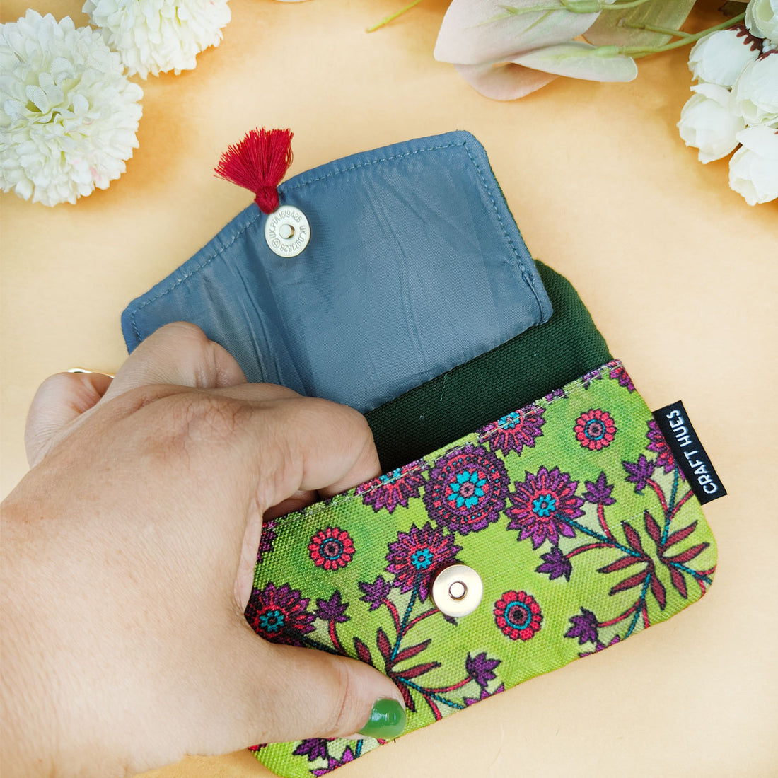 Front Flap Wallet-Green Purple Flower