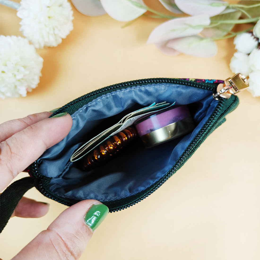 Front Flap Wallet-Green Purple Flower