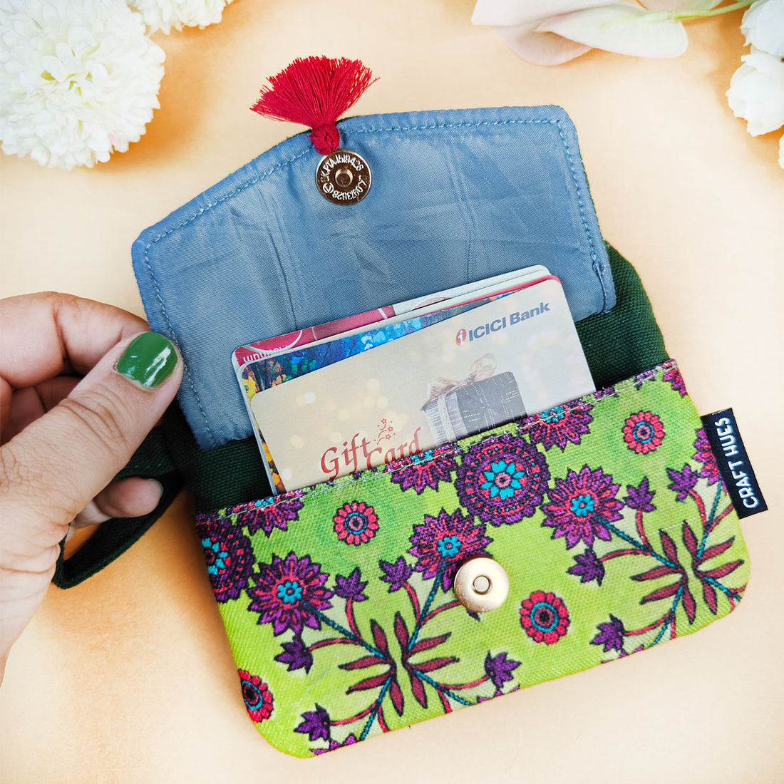 Front Flap Wallet-Green Purple Flower