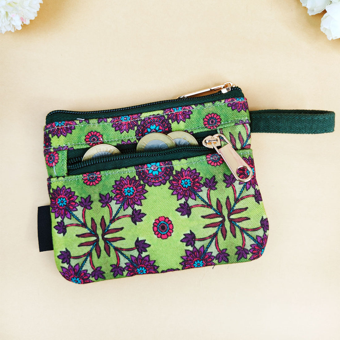 Front Flap Wallet-Green Purple Flower