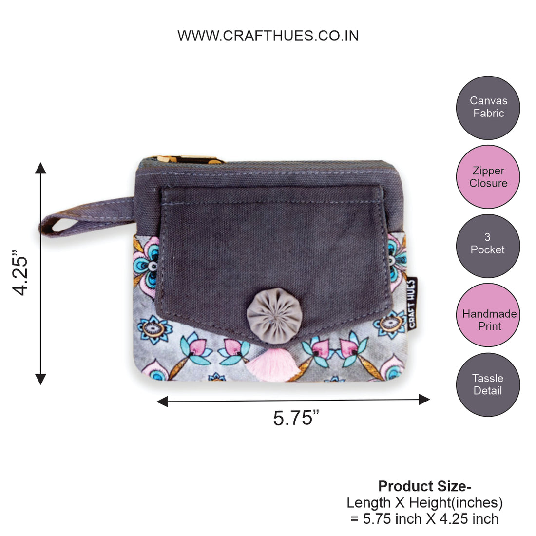 Front Flap Wallet-Grey Pink Flower