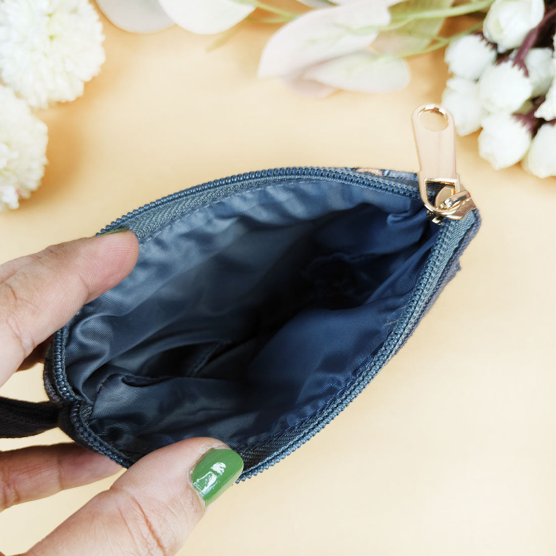 Front Flap Wallet-Grey Pink Flower