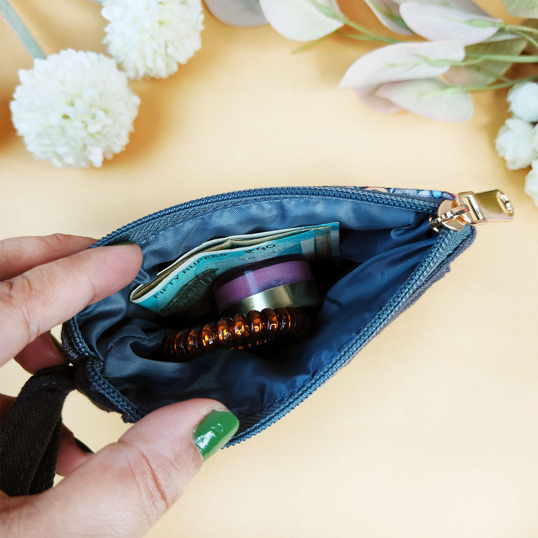 Front Flap Wallet-Grey Pink Flower