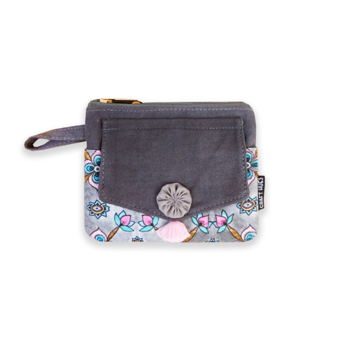 Front Flap Wallet-Grey Pink Flower
