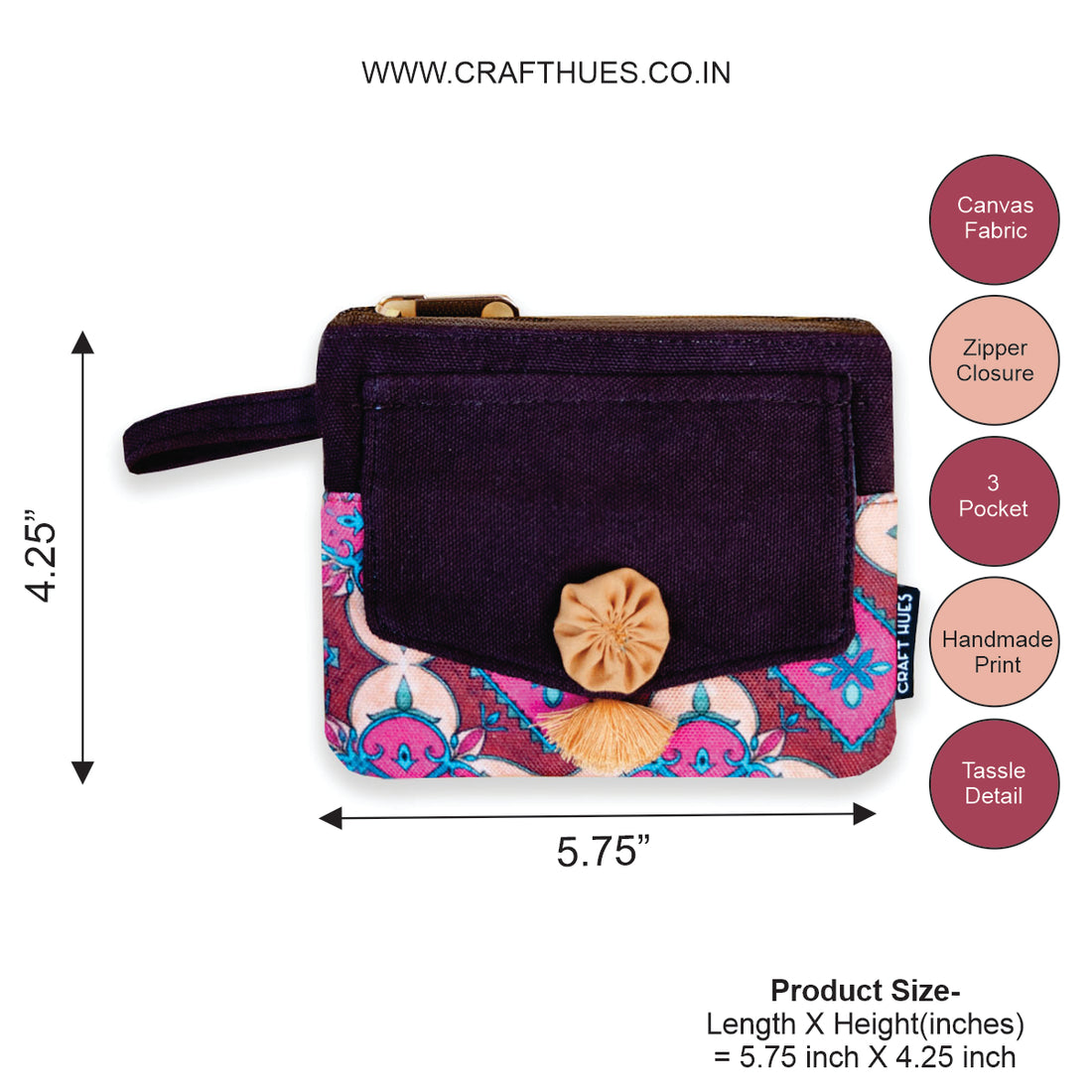 Front Flap Wallet-Maroon Beige Tile