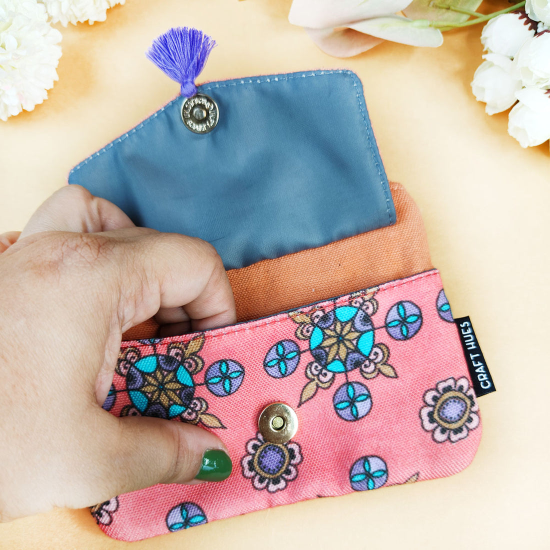 Front Flap Wallet-Peach Purple Tile