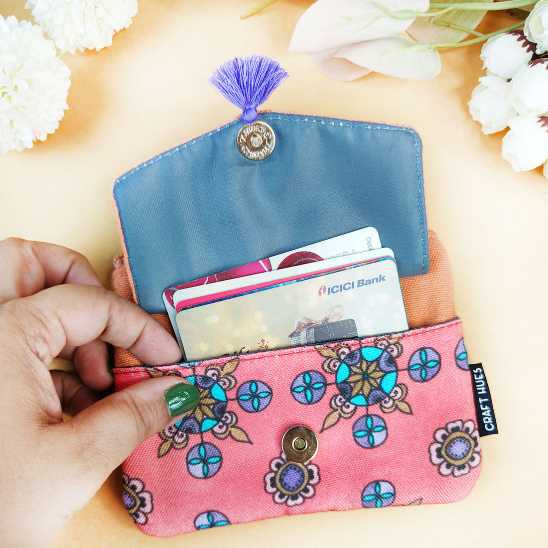 Front Flap Wallet-Peach Purple Tile