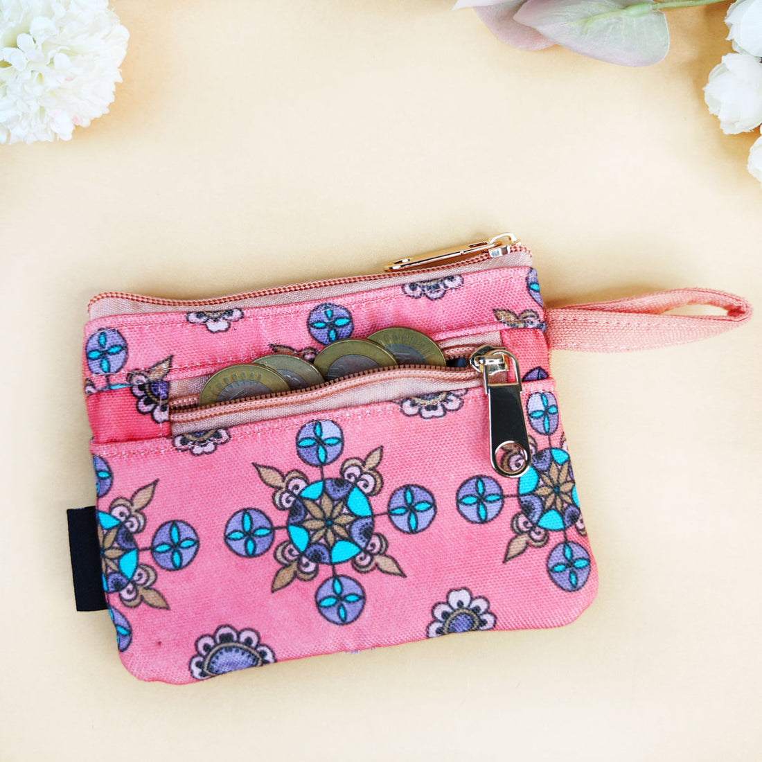 Front Flap Wallet-Peach Purple Tile