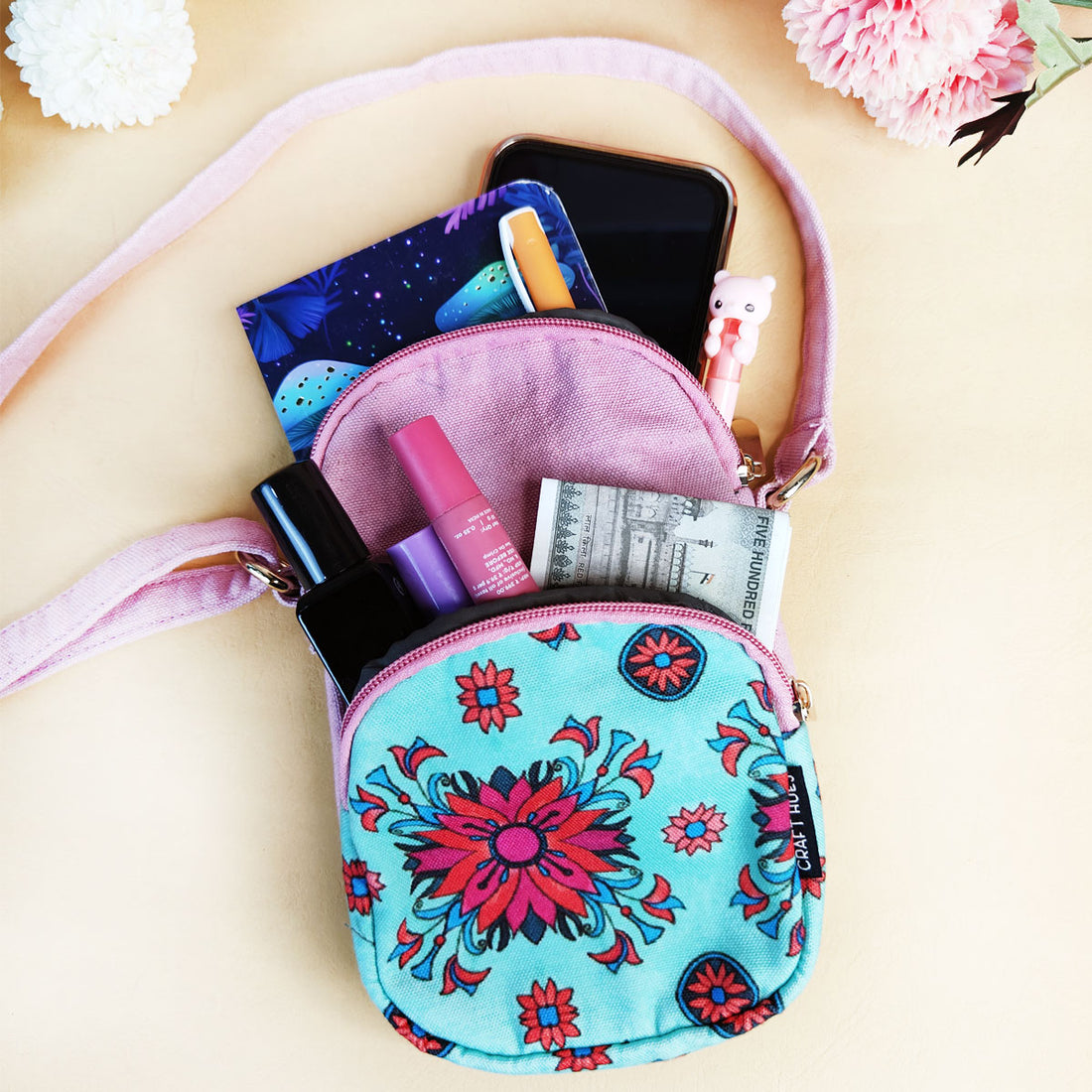 Front Pocket Sling- Red Teal Tile