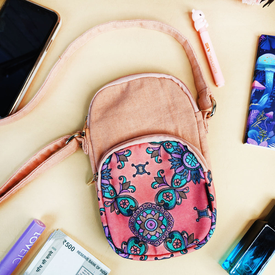 Front Pocket Sling- Peach Purple Tile