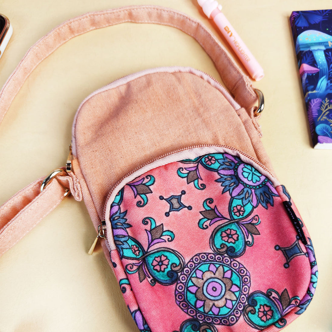 Front Pocket Sling- Peach Purple Tile