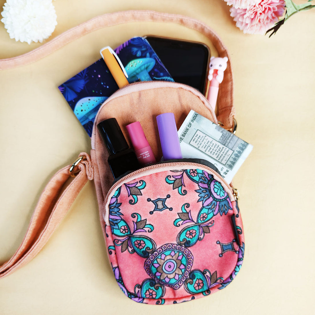 Front Pocket Sling- Peach Purple Tile