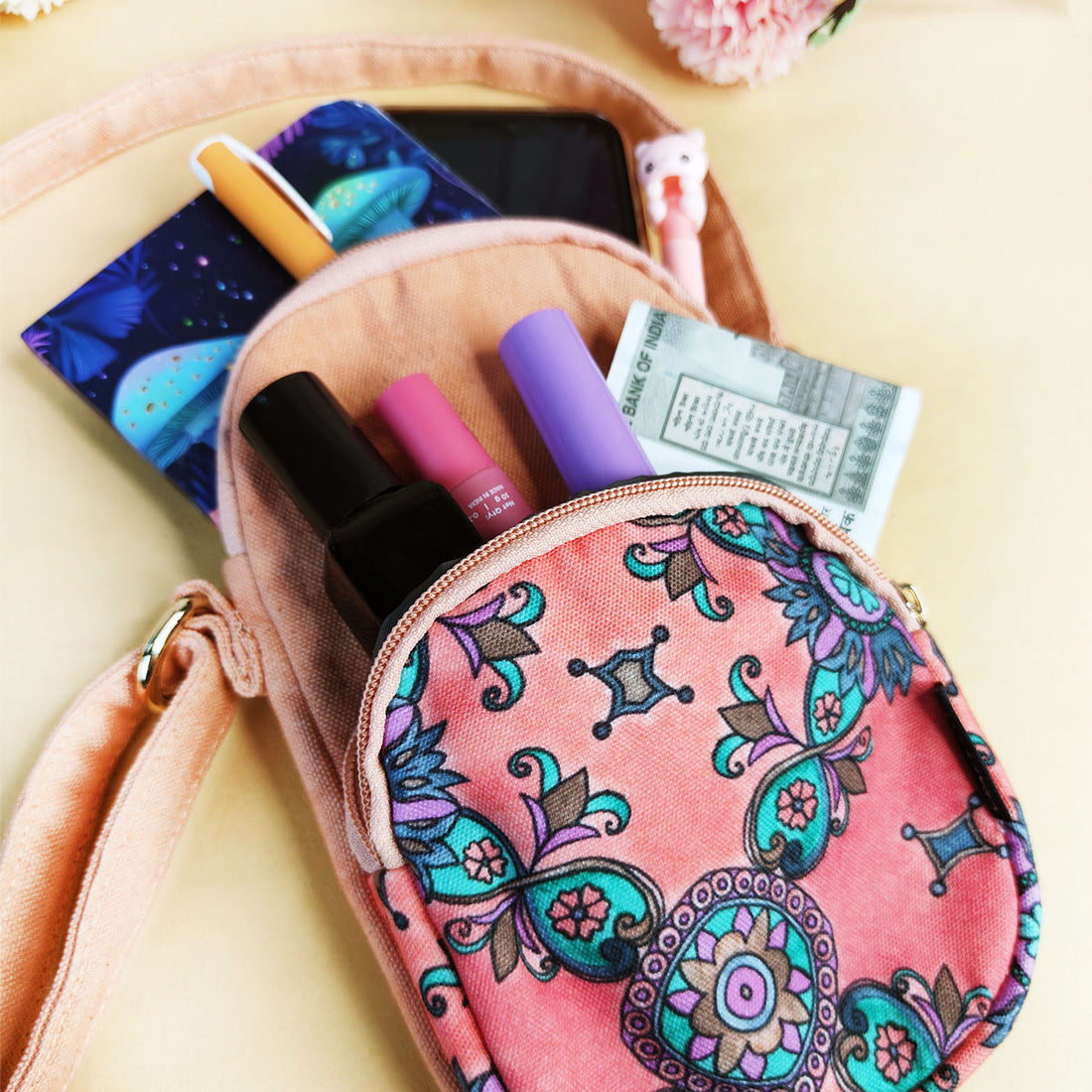 Front Pocket Sling- Peach Purple Tile