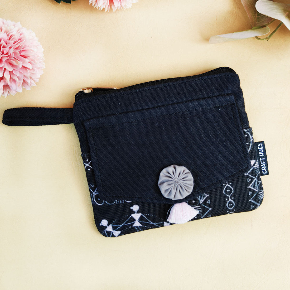 Front Flap Wallet-Black Warli