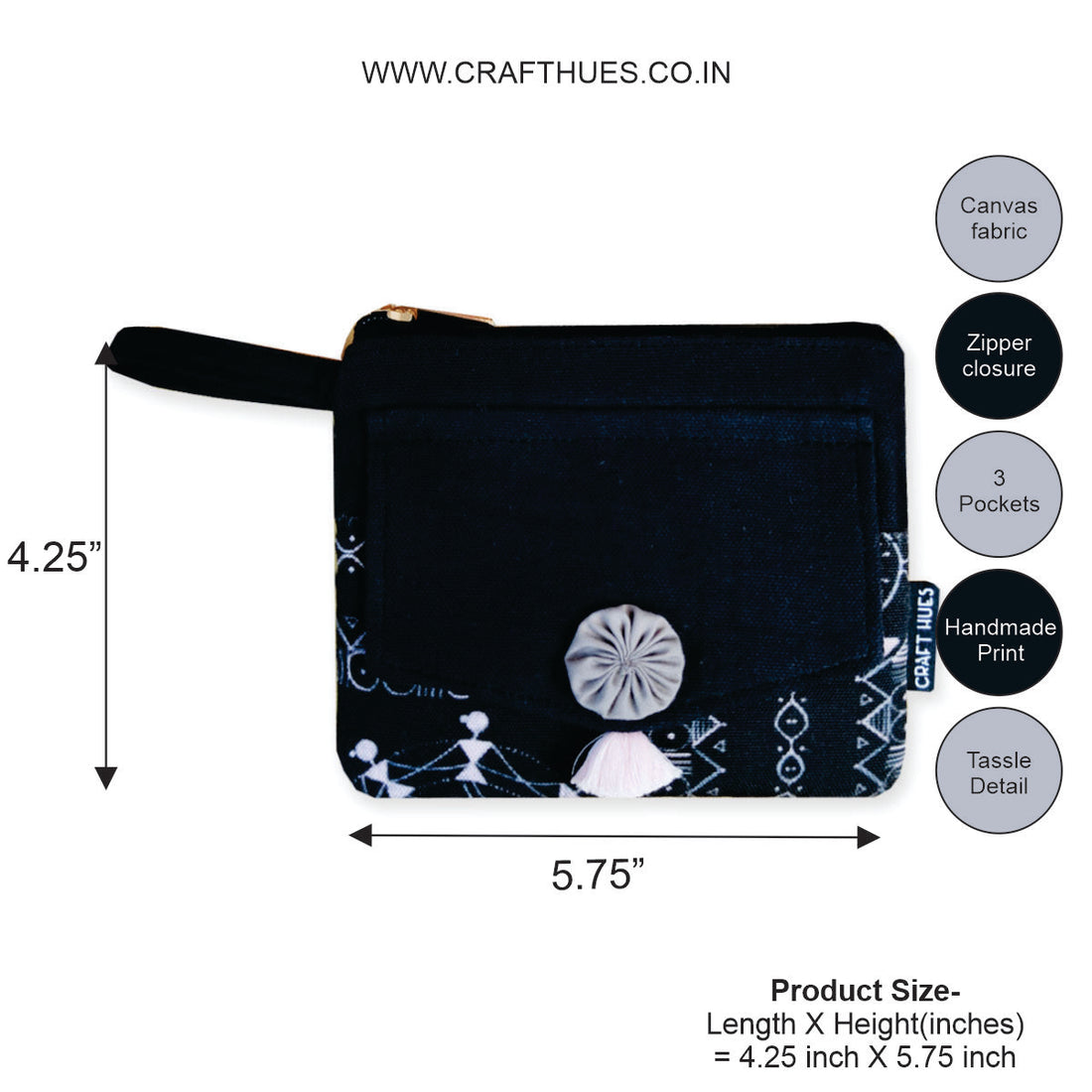 Front Flap Wallet-Black Warli