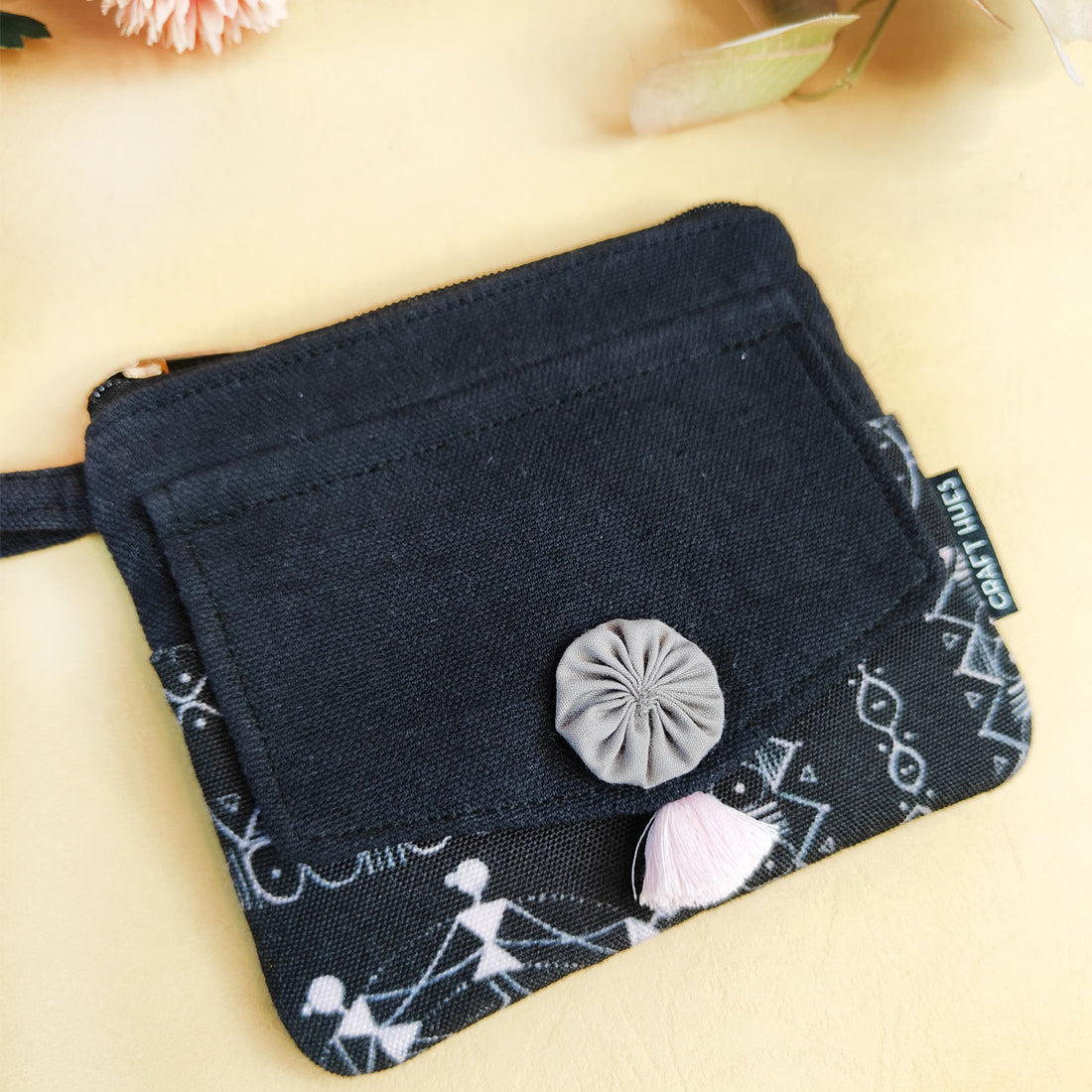 Front Flap Wallet-Black Warli
