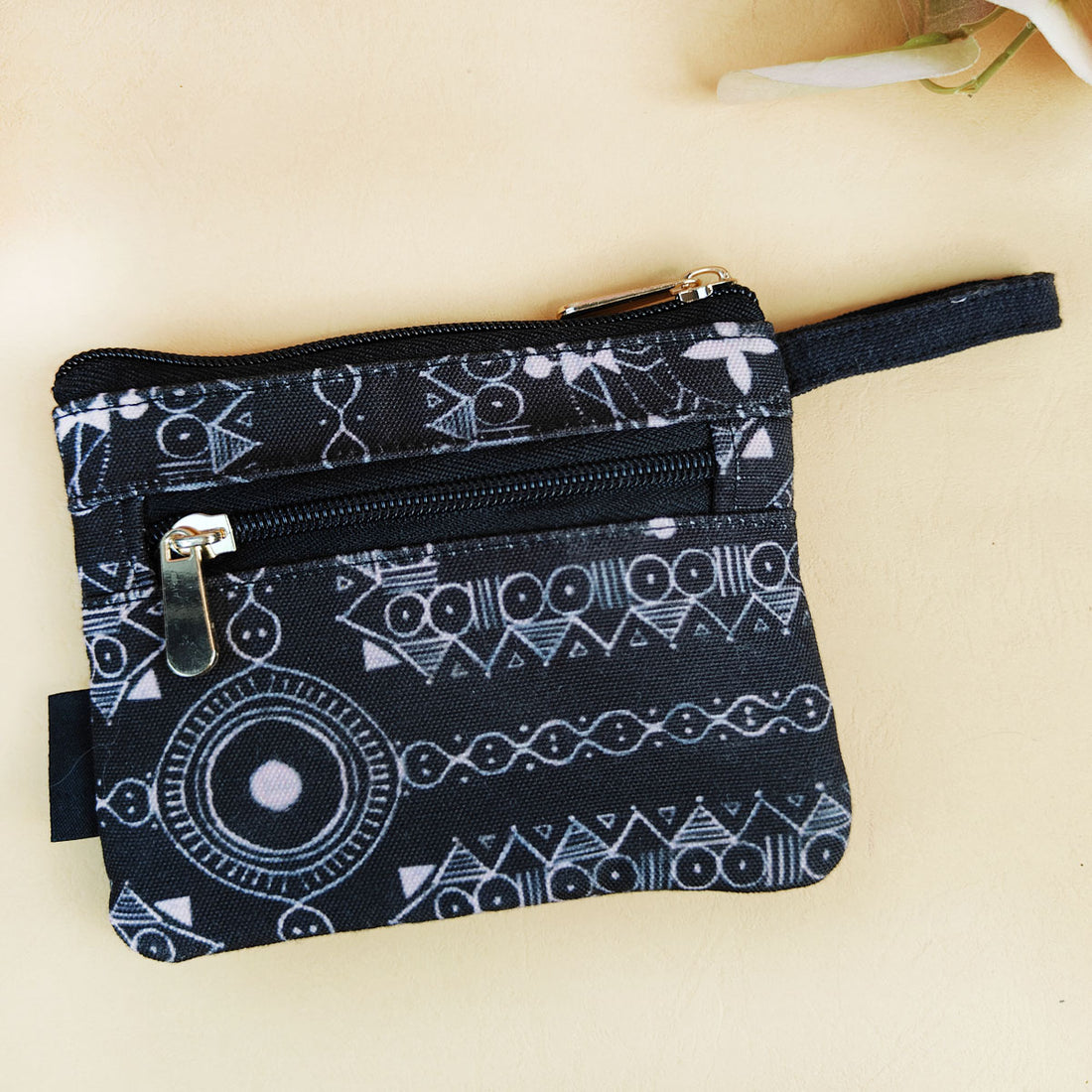 Front Flap Wallet-Black Warli