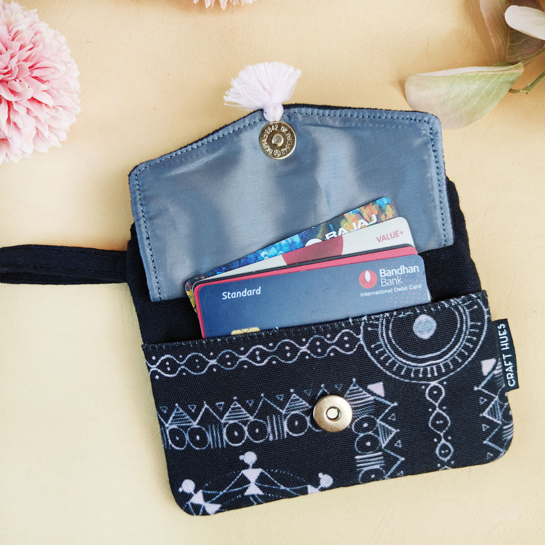 Front Flap Wallet-Black Warli