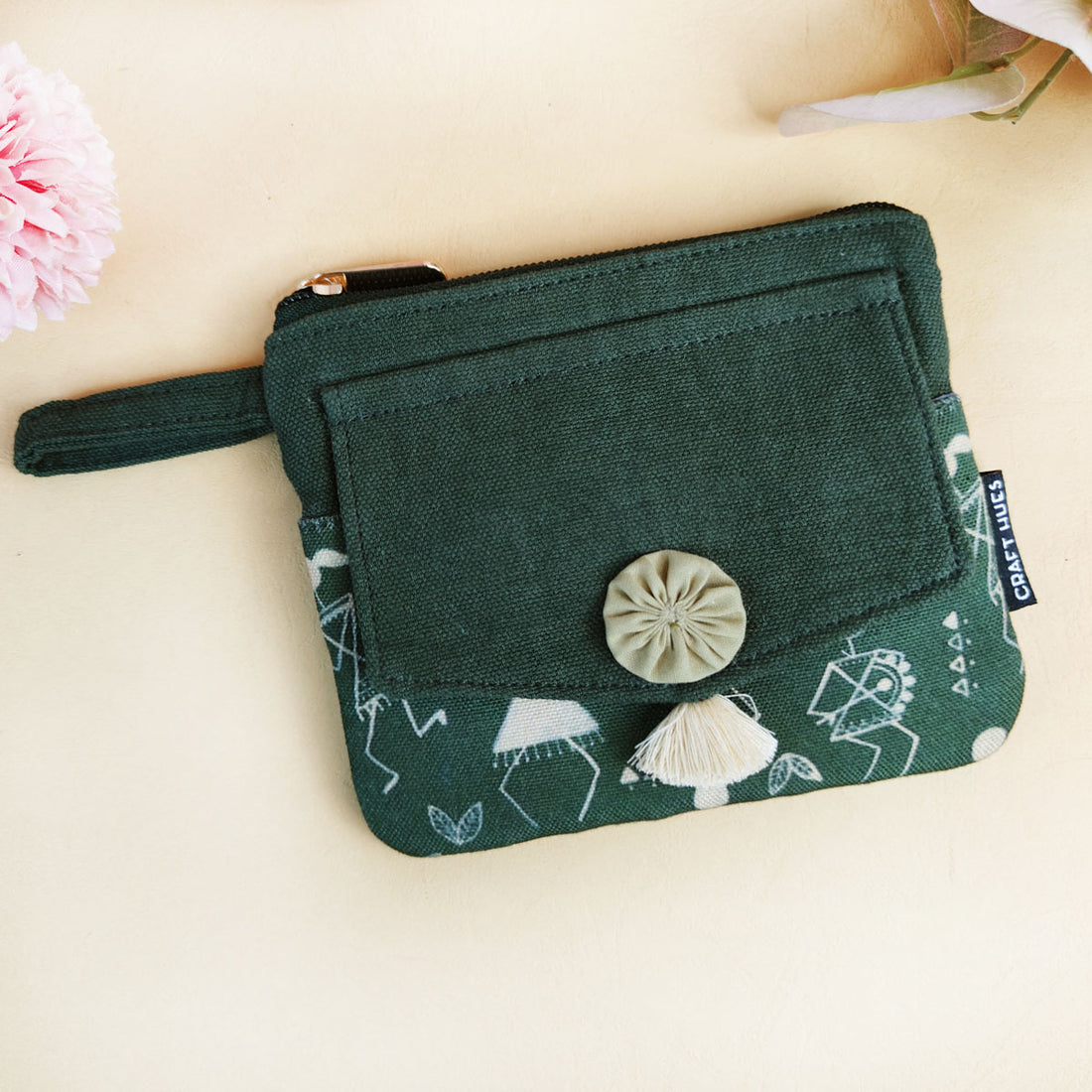 Front Flap Wallet- Green Warli