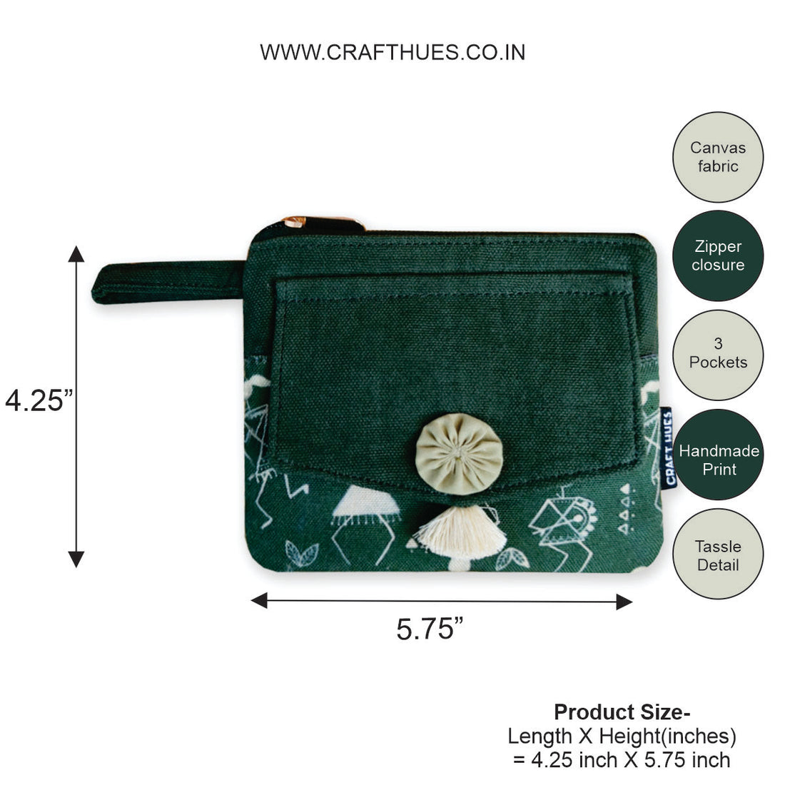Front Flap Wallet- Green Warli