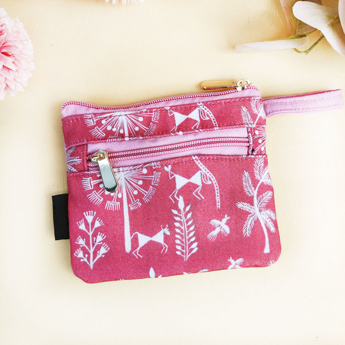 Front Flap Wallet- Red Warli