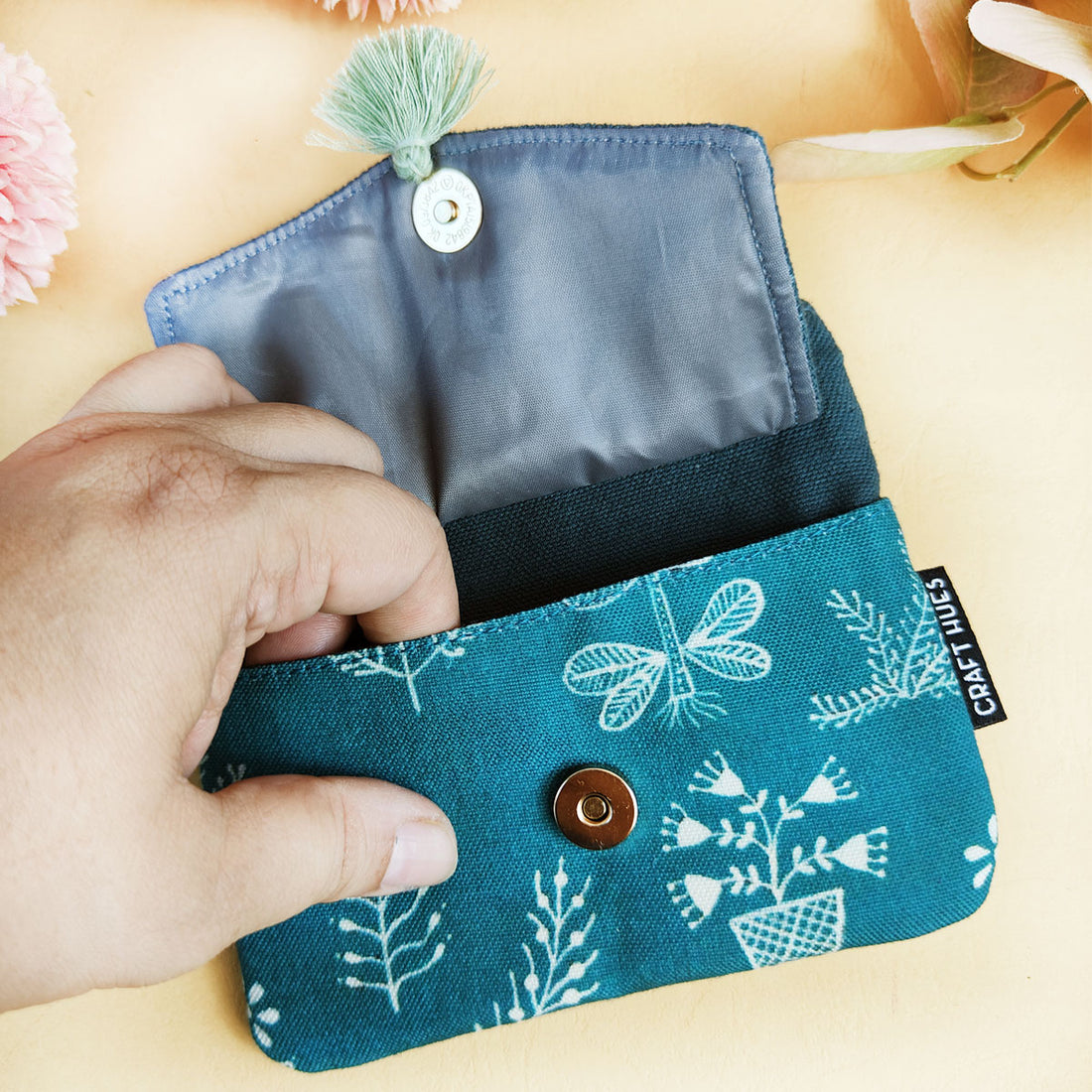 Front Flap Wallet- Teal Warli