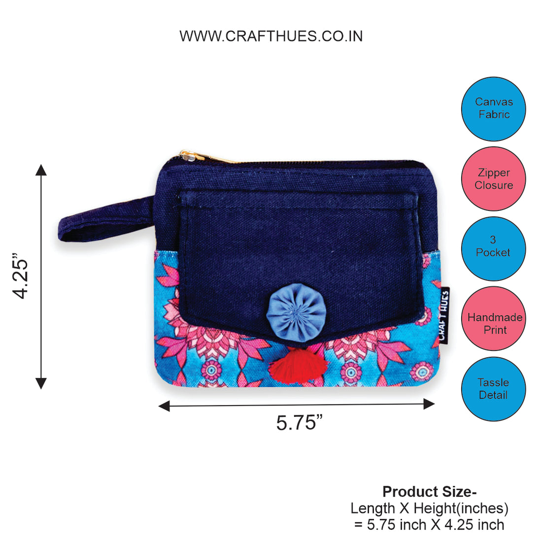 Front Flap Wallet-Blue Maroon Tile