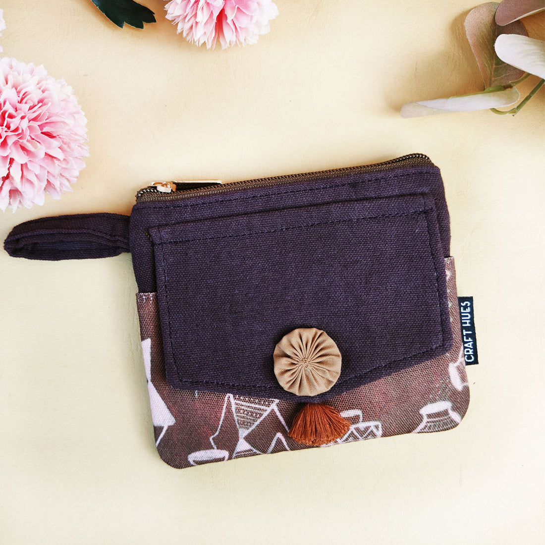Front Flap Wallet- Brown-Red Warli