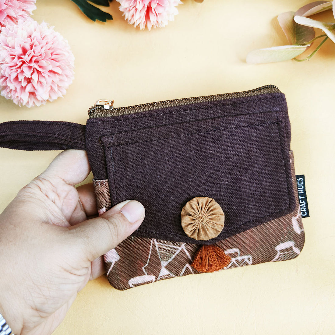 Front Flap Wallet- Brown-Green Warli