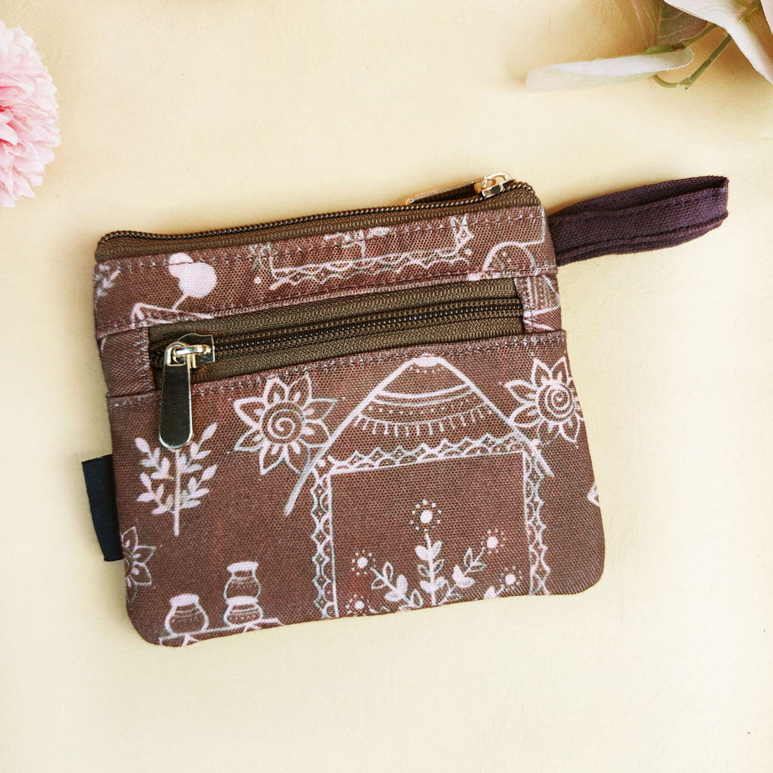 Front Flap Wallet- Brown-Red Warli