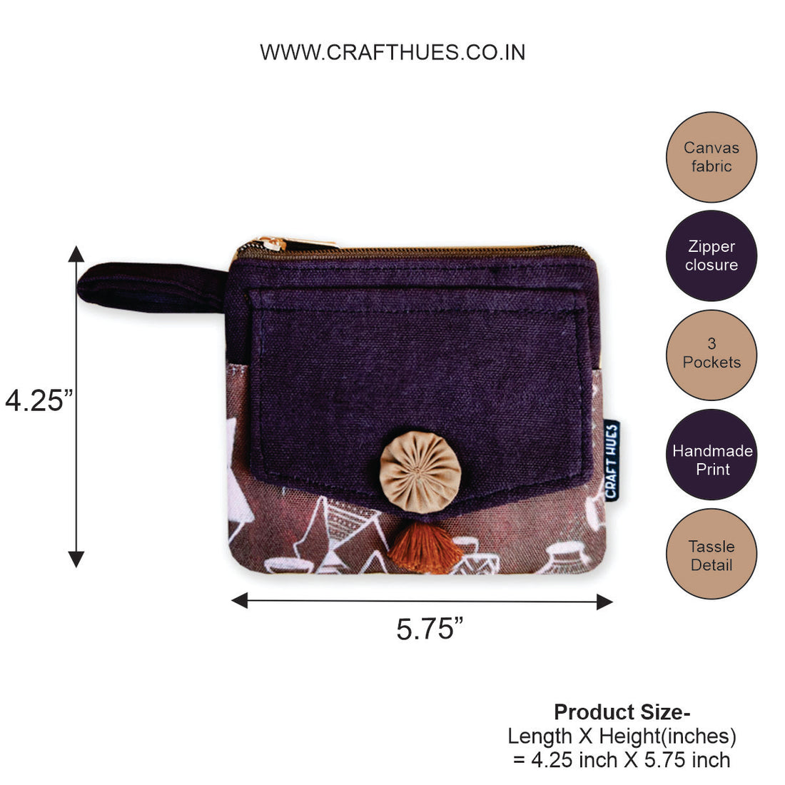 Front Flap Wallet- Brown-Red Warli