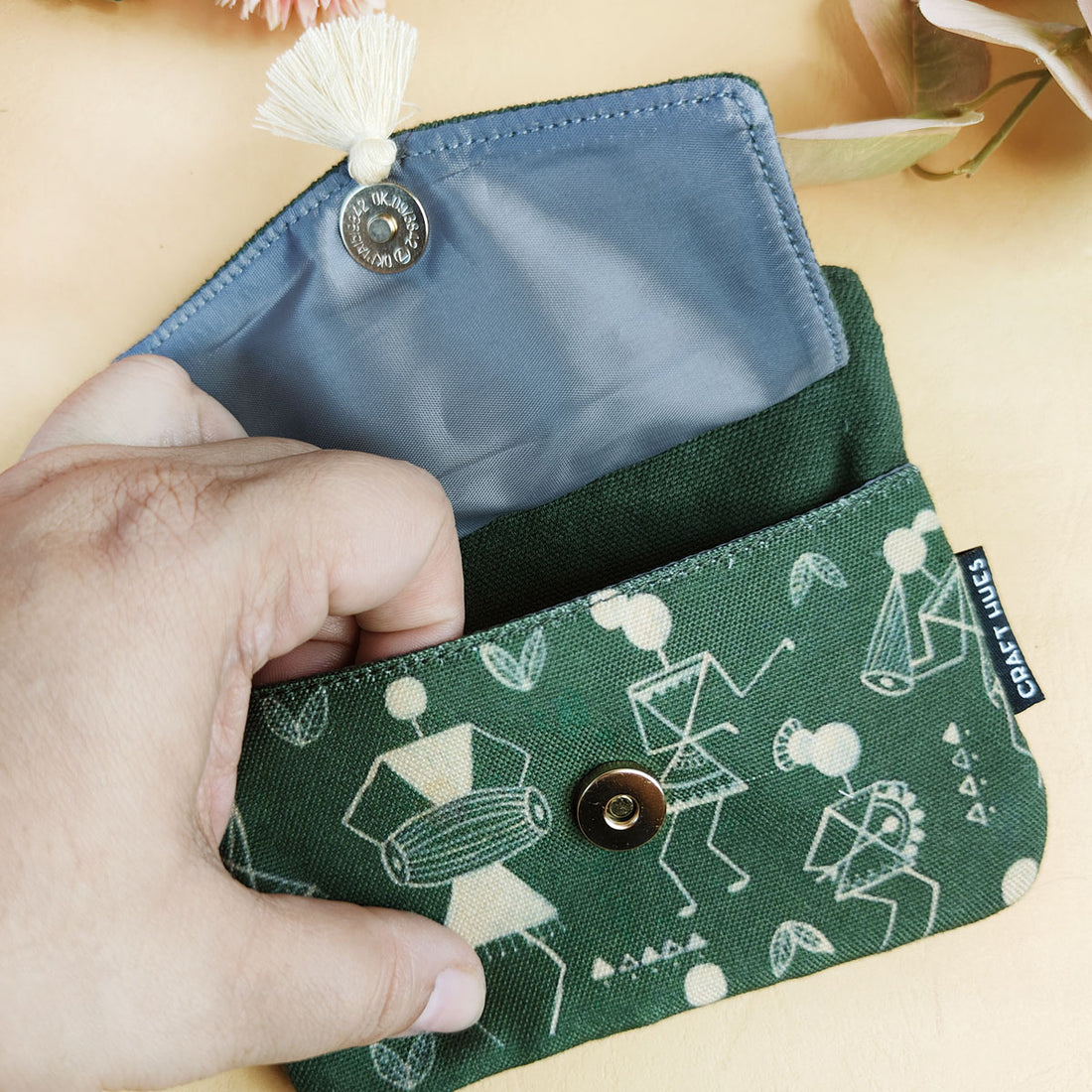Front Flap Wallet- Mustard-Green Warli