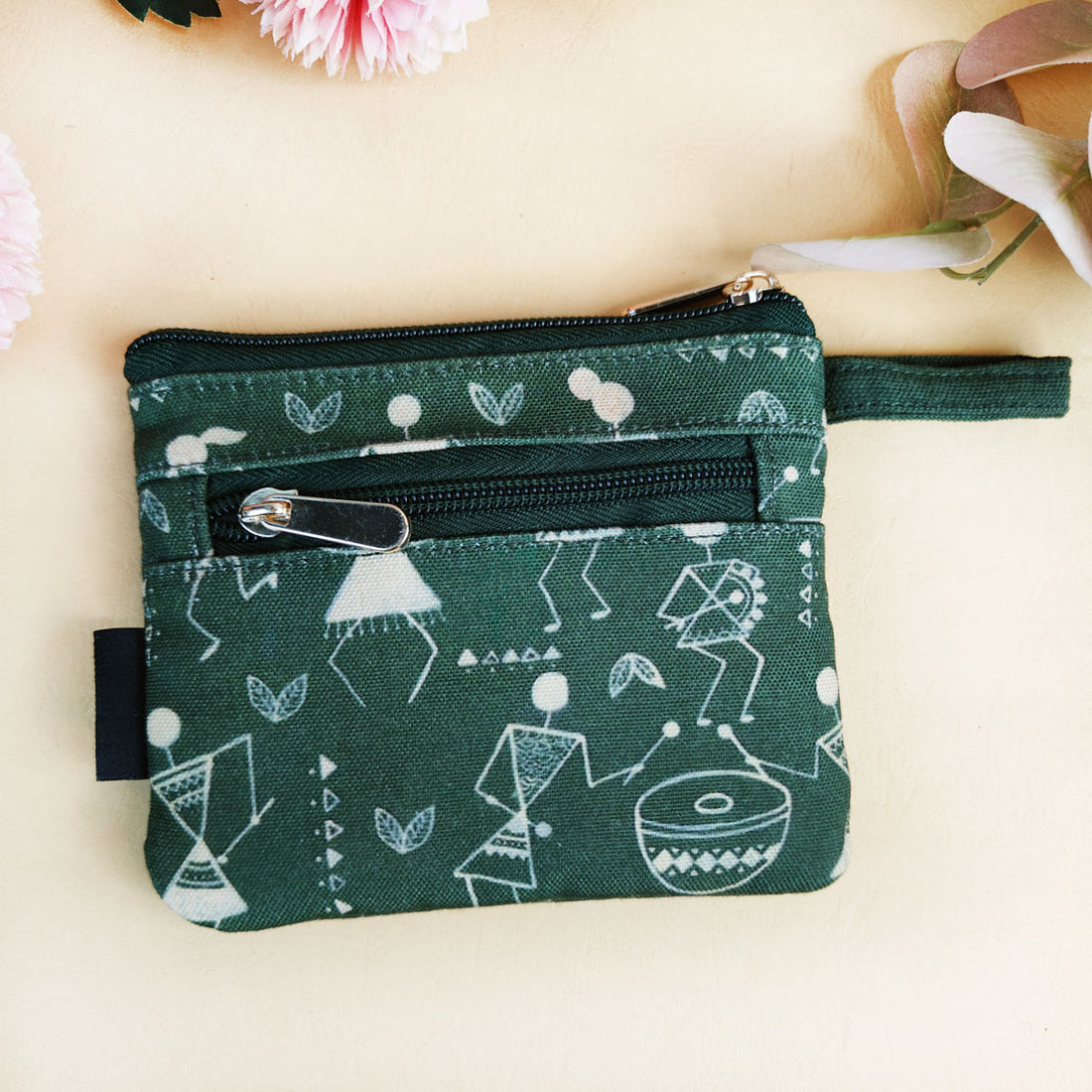 Front Flap Wallet- Mustard-Green Warli