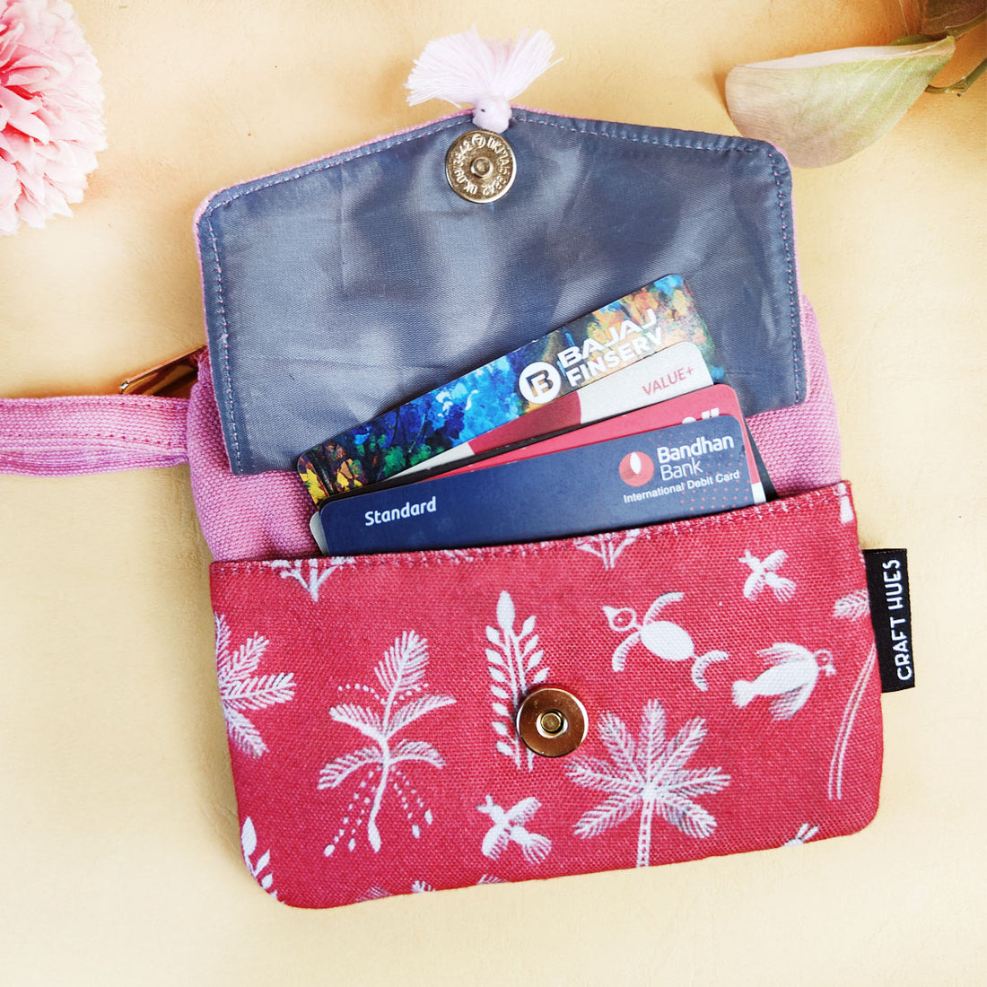 Front Flap Wallet- Red Warli