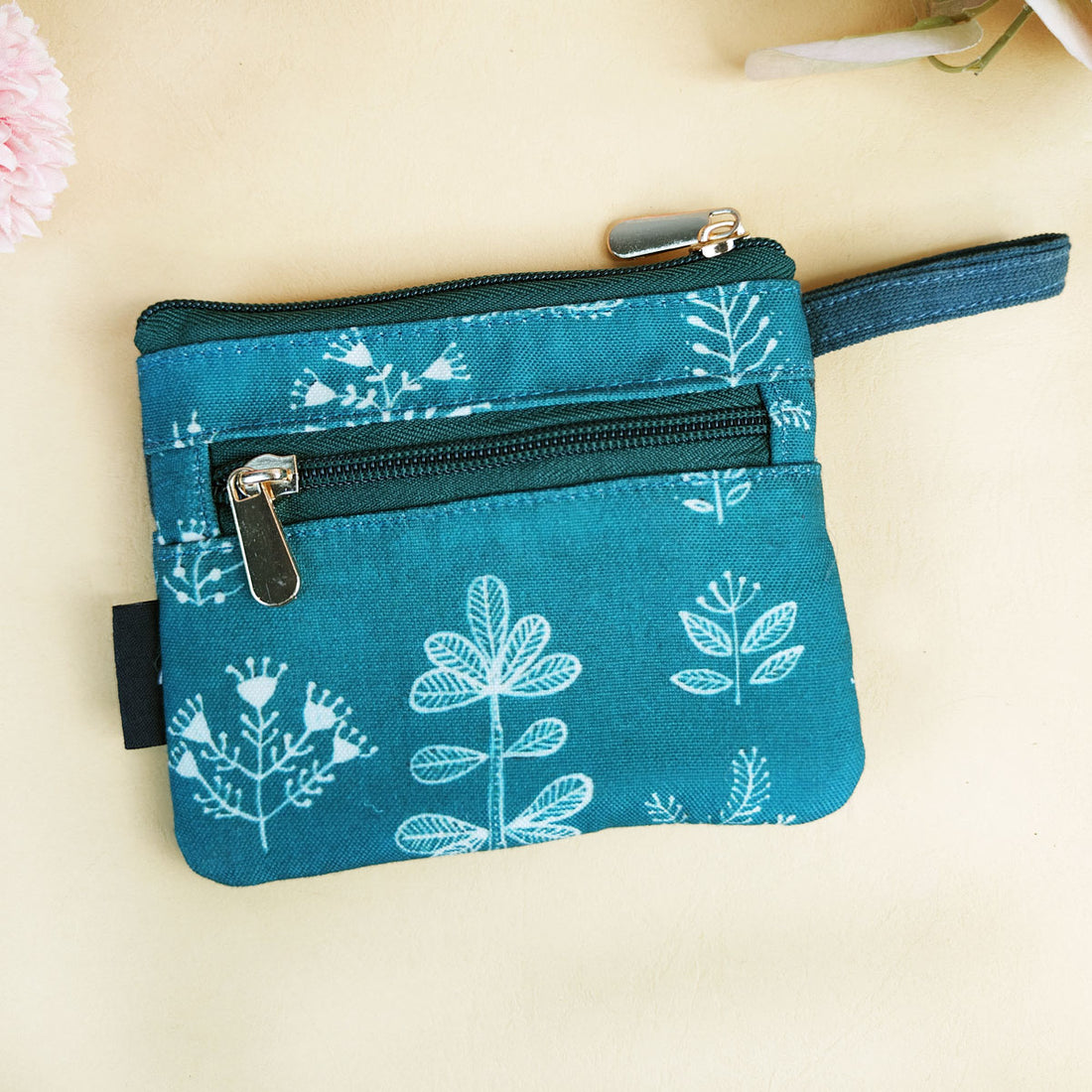 Front Flap Wallet- Teal Warli