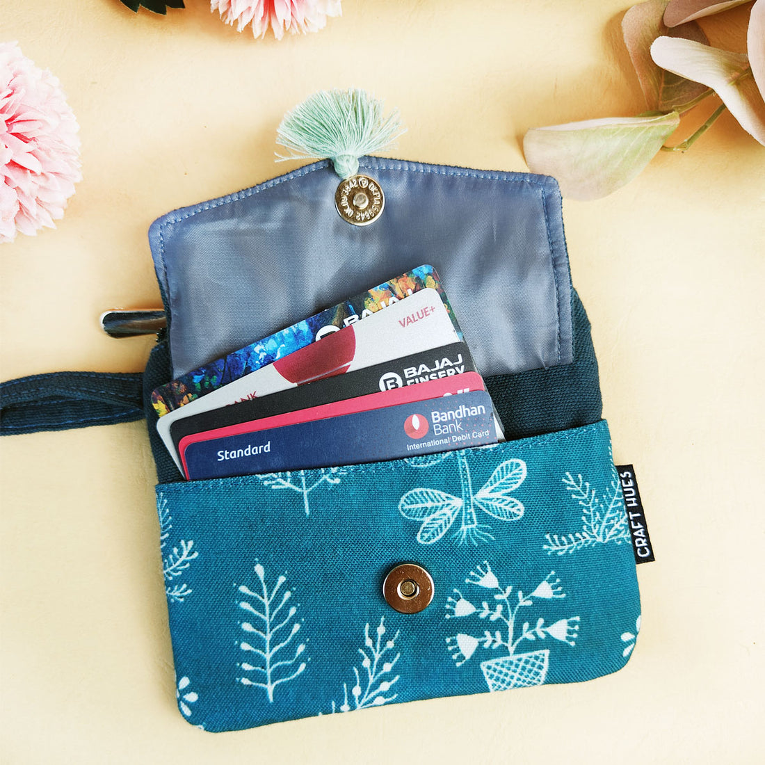 Front Flap Wallet- Teal Warli