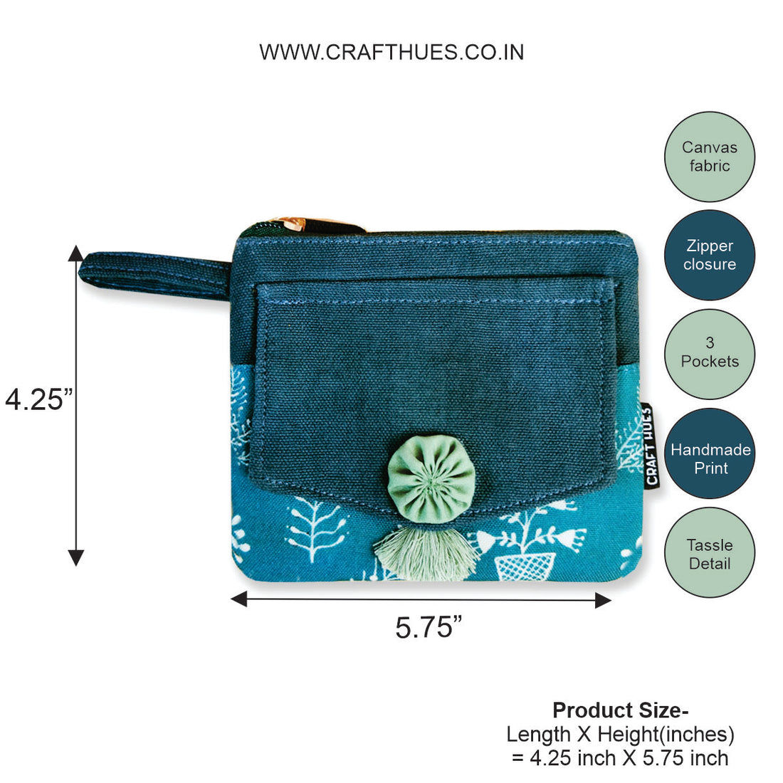 Front Flap Wallet- Teal Warli