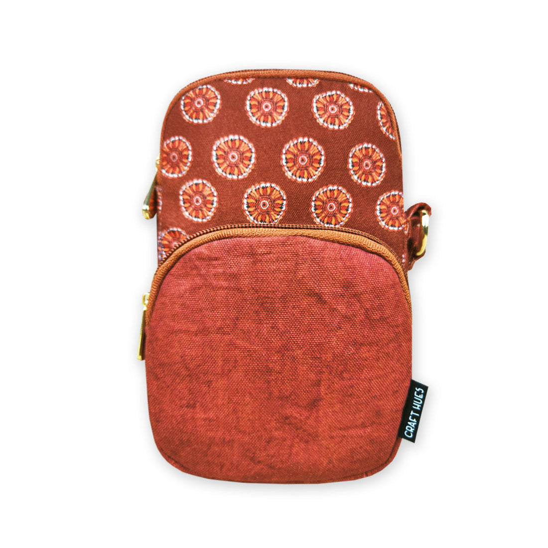 Front Pocket Mobile Sling- Rust Madhubani Chakra