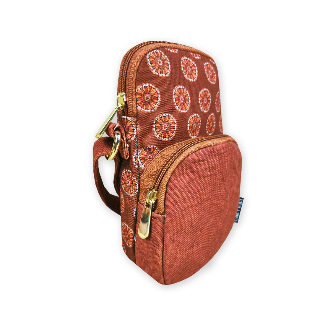 Front Pocket Mobile Sling- Rust Madhubani Chakra