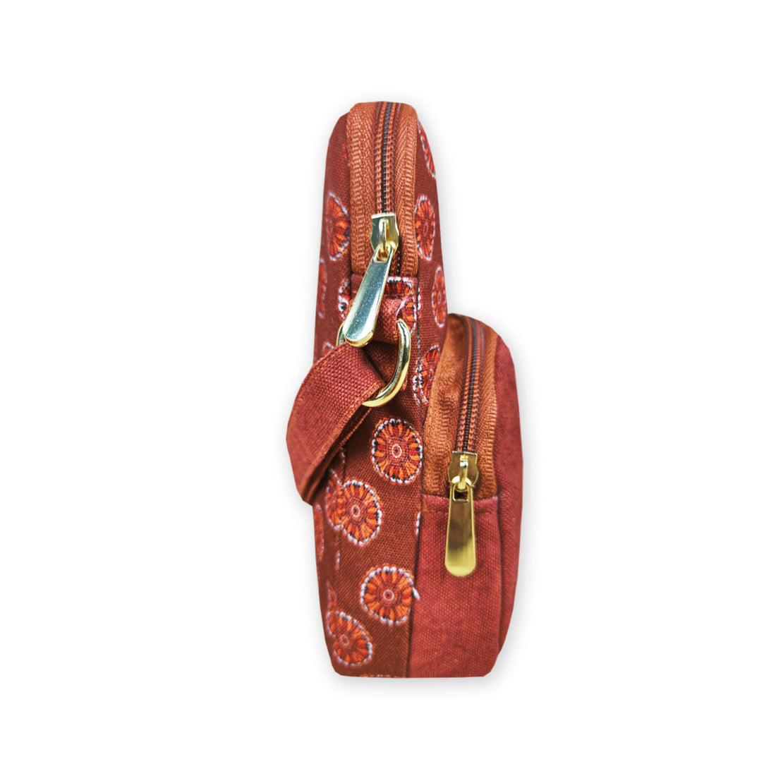 Front Pocket Mobile Sling- Rust Madhubani Chakra