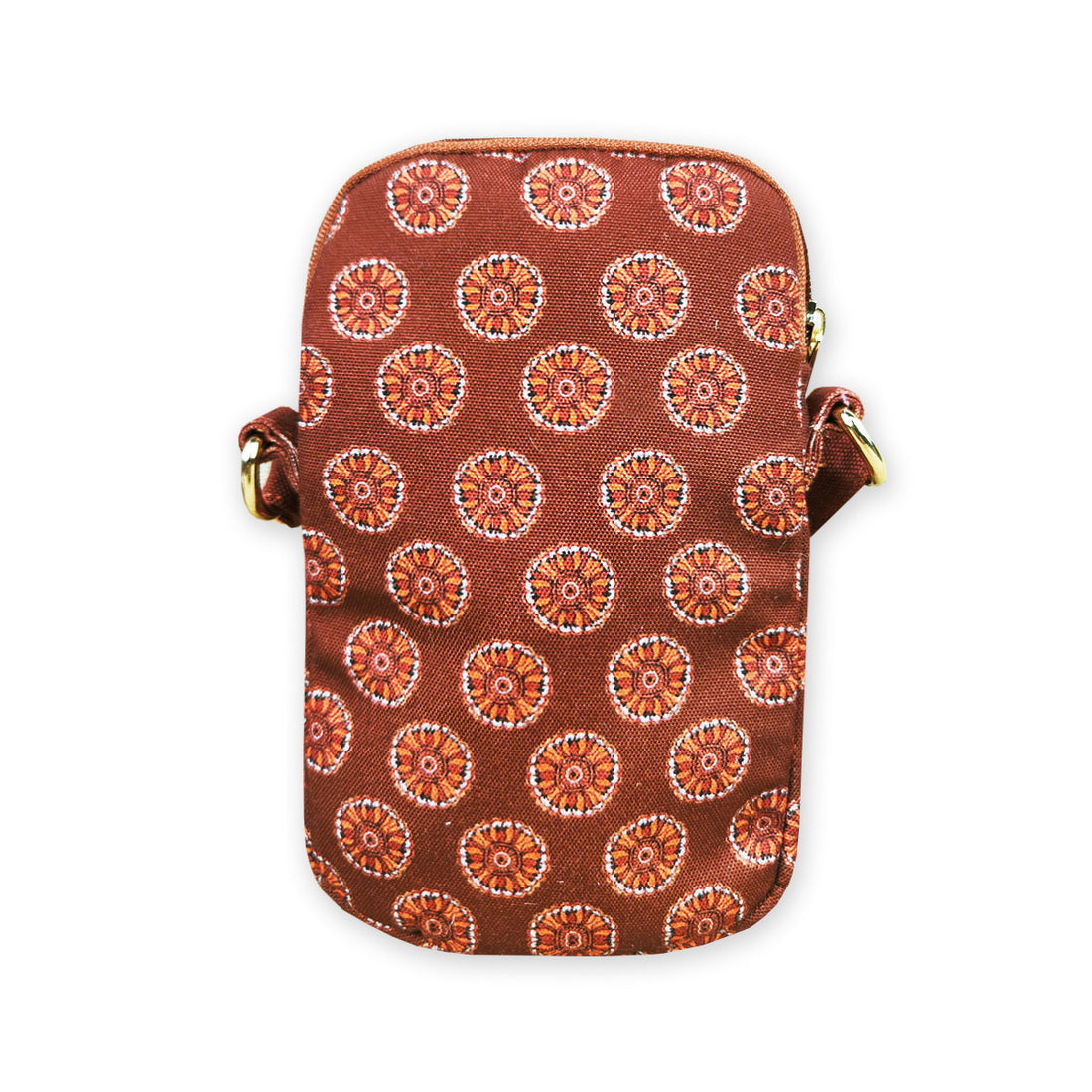 Front Pocket Mobile Sling- Rust Madhubani Chakra