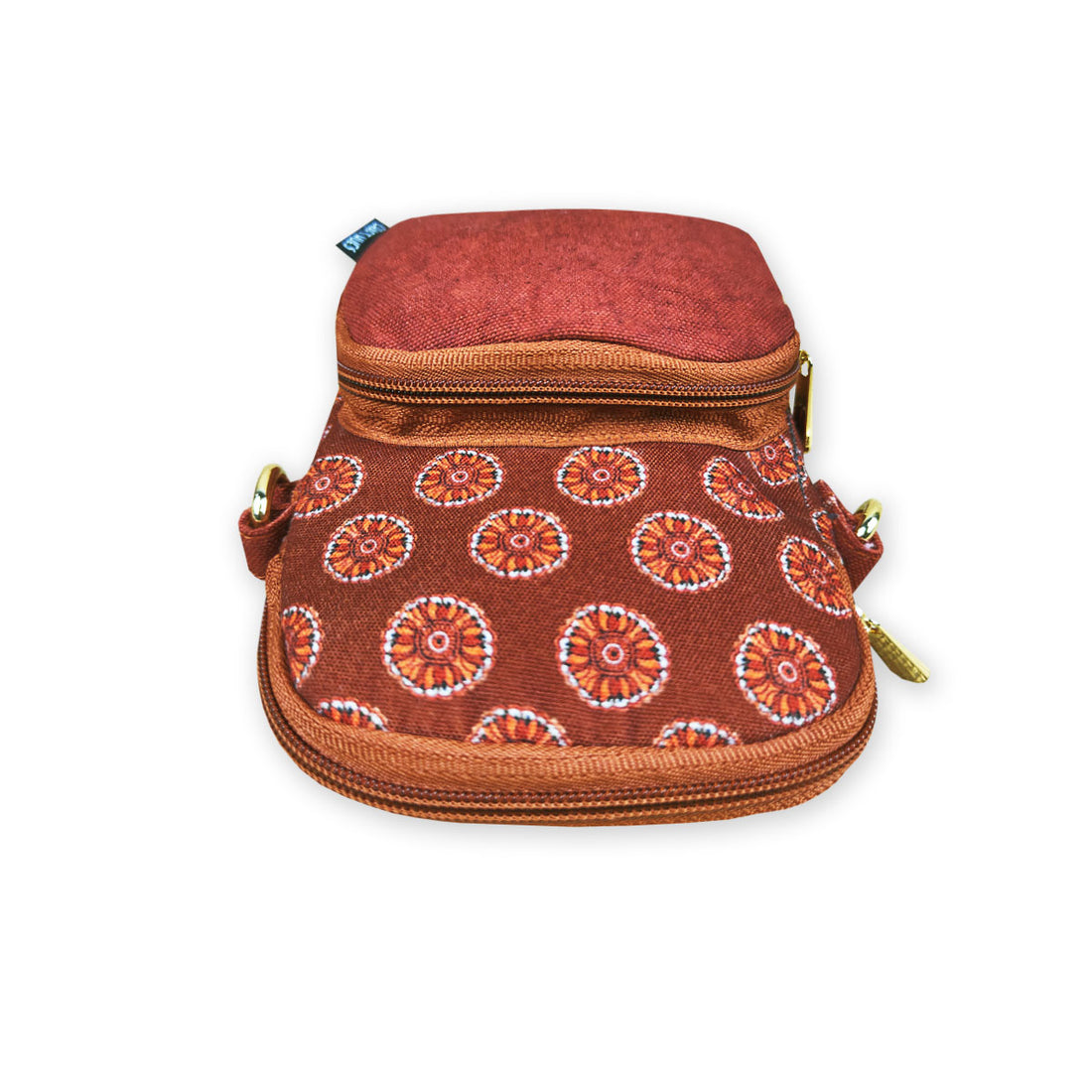 Front Pocket Mobile Sling- Rust Madhubani Chakra