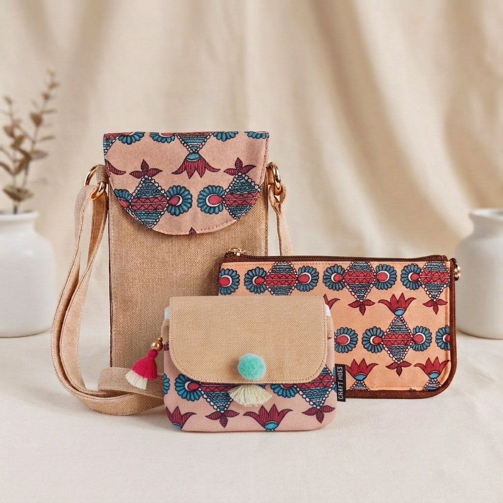 Peach Kite Godna Sling, Dual zip & Mini Wallet Combo
