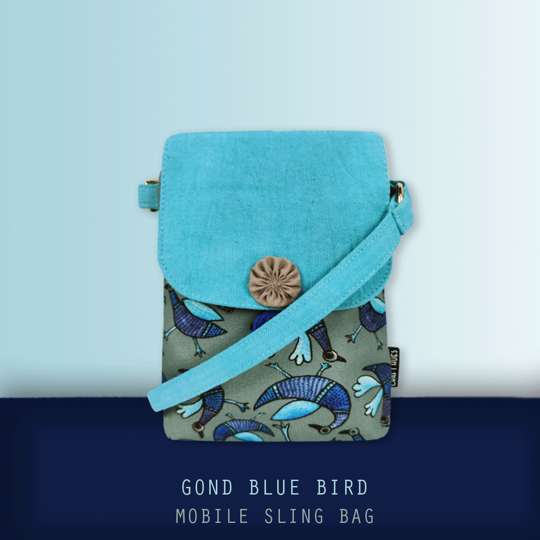 Mobile Sling Bag/Mini Wallet Combo- Gond Blue Bird