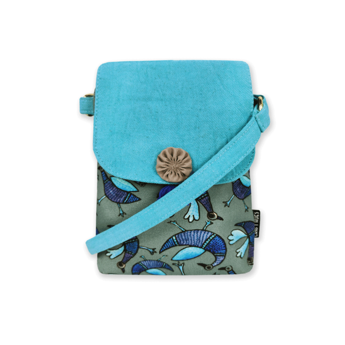 Mobile Sling Bag/Mini Wallet Combo- Gond Blue Bird