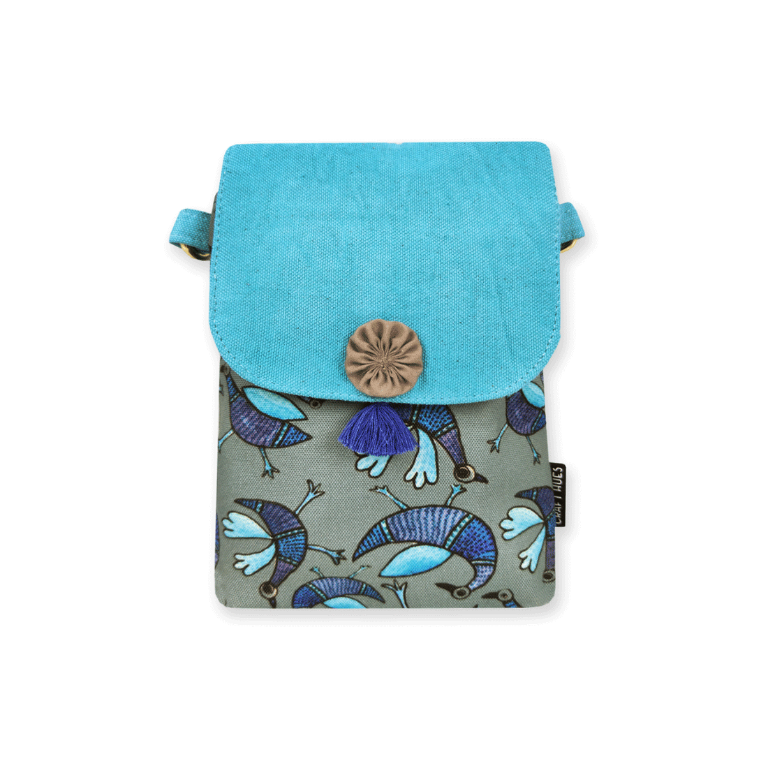 Mobile Sling Bag- Gond Blue Bird