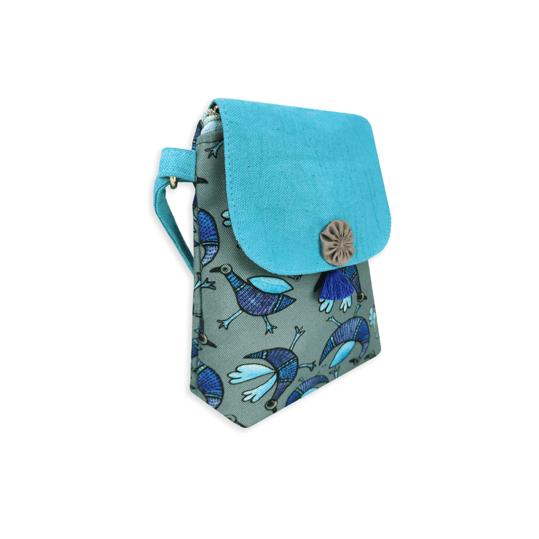 Mobile Sling Bag- Gond Blue Bird