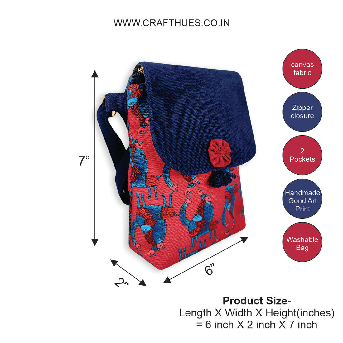 Mobile Sling Bag/mini wallet Combo- Gond Red Deer